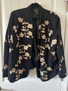 Carole Little Black Jacket with Gold Floral Embroidery